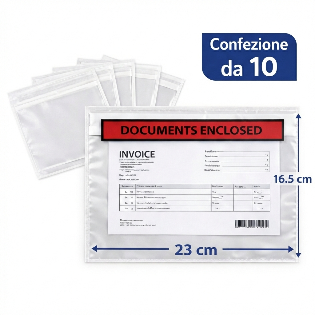 10 Buste Porta Documenti Autoadesive Trasparenti per Spedizioni-DDT-Etichette-ECommerce