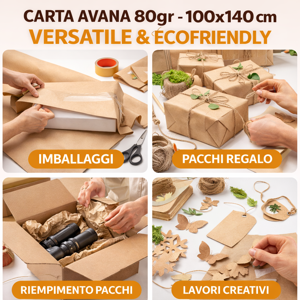 Carta KRAFT Avana 80gr – Formato 100x140 cm – Qualità Premium per Packaging e Creatività