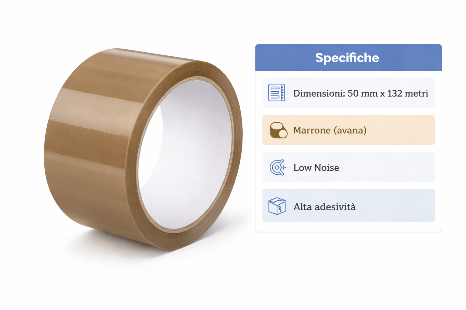 Nastro adesivo 50 mm x 132 metri Low Noise – Nastro da imballaggio silenzioso resistente per spedizioni e magazzino