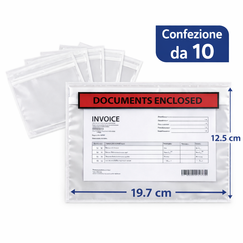10 Buste Porta Documenti Autoadesive Trasparenti per Spedizioni-DDT-Etichette-ECommerce