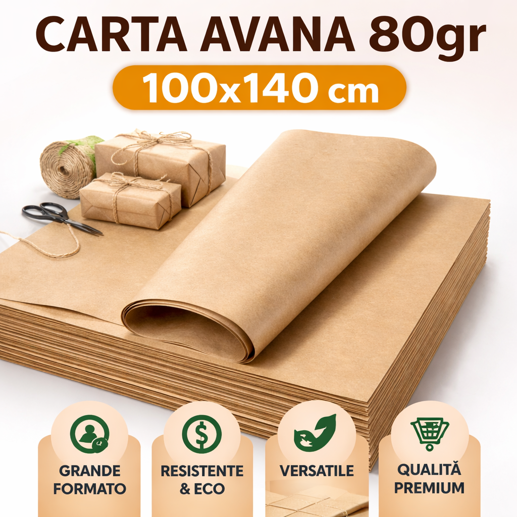 Carta KRAFT Avana 80gr – Formato 100x140 cm – Qualità Premium per Packaging e Creatività