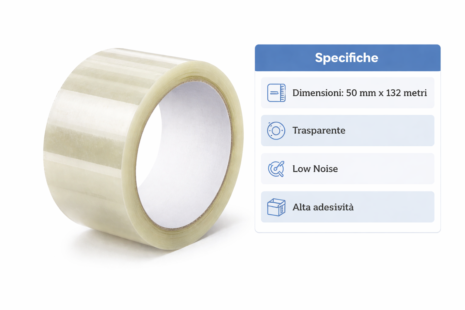 Nastro adesivo 50 mm x 132 metri Low Noise – Nastro da imballaggio silenzioso resistente per spedizioni e magazzino