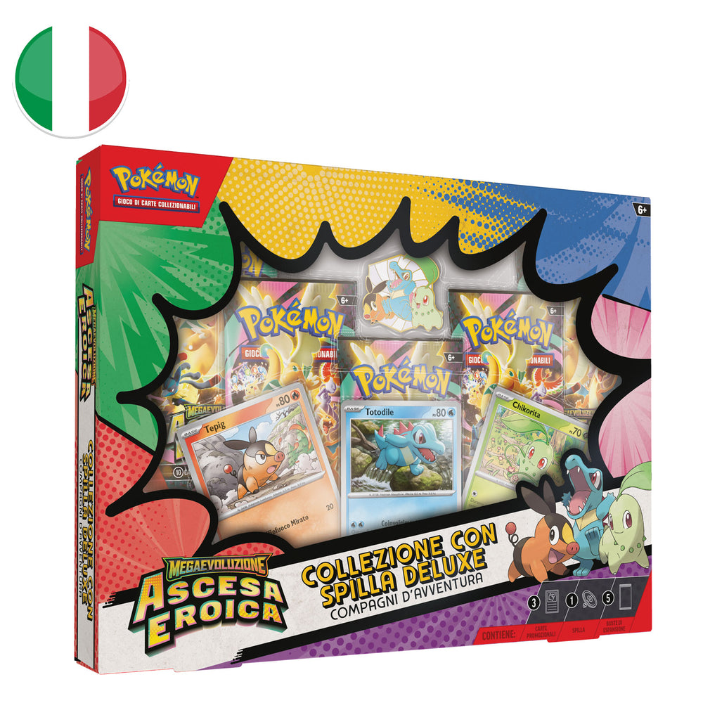 Pokémon TCG Megaevoluzione: Ascesa Eroica Collezione con Spilla Deluxe Compagni d'Avventura (ITA)